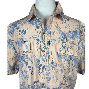 KastKing Mens 2XL Performance Fishing Shirt Short Sleeve Button Down Peach Blue